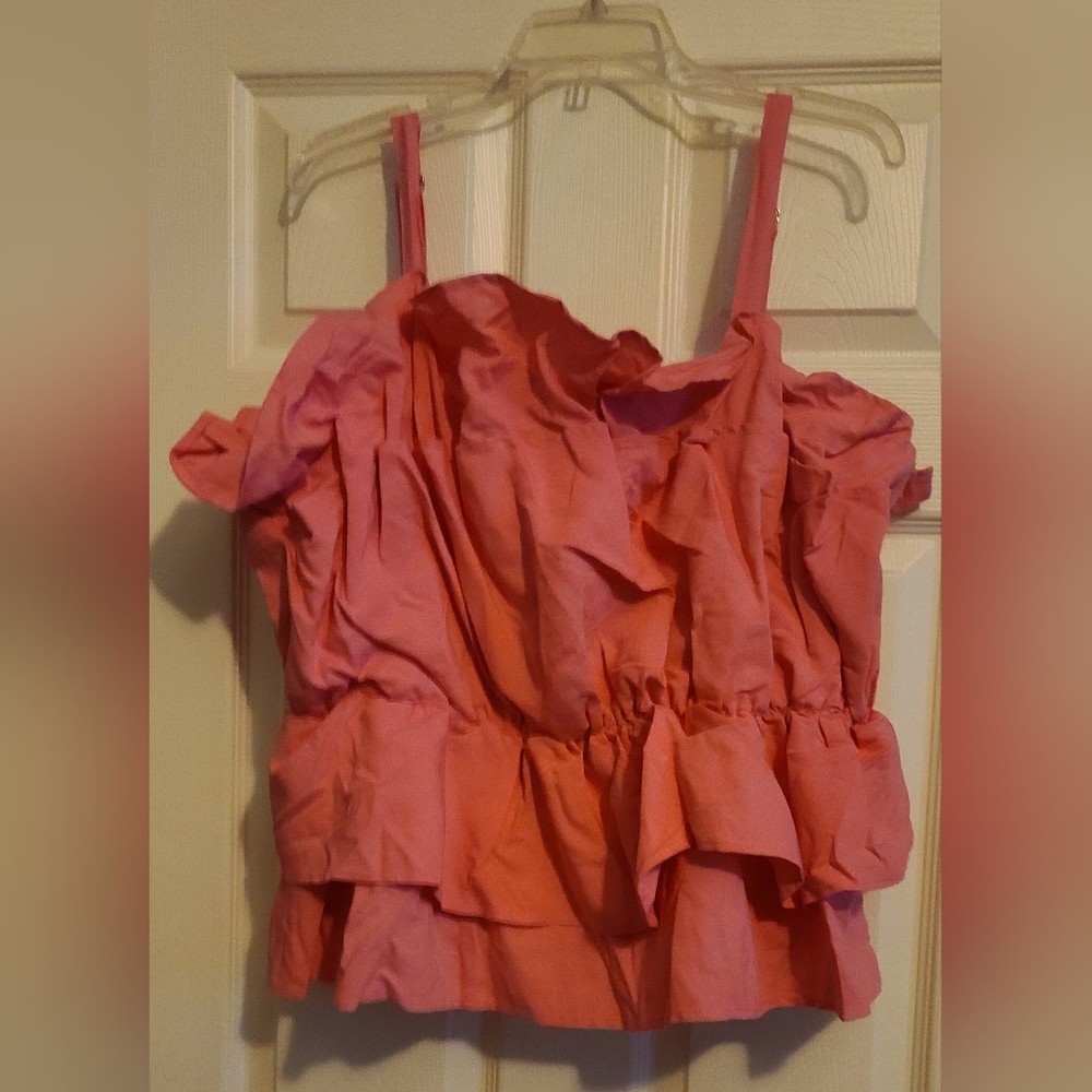 Ashley Stewart Vibrant Pink Sleeveless Ruffle Top